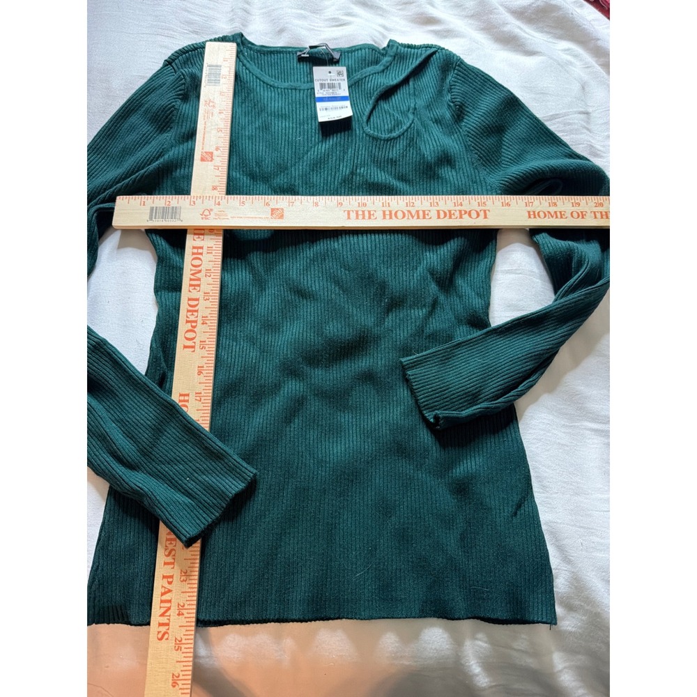 INC International Concepts Cutout Sweater Hunter Forest Green Ribbed XL